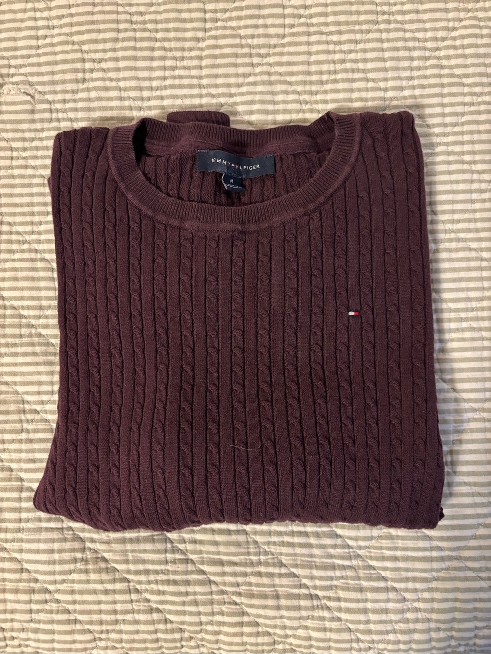 Tommy Hilfiger Women's 100% Cotton Cable Crewneck Sweater - Plum